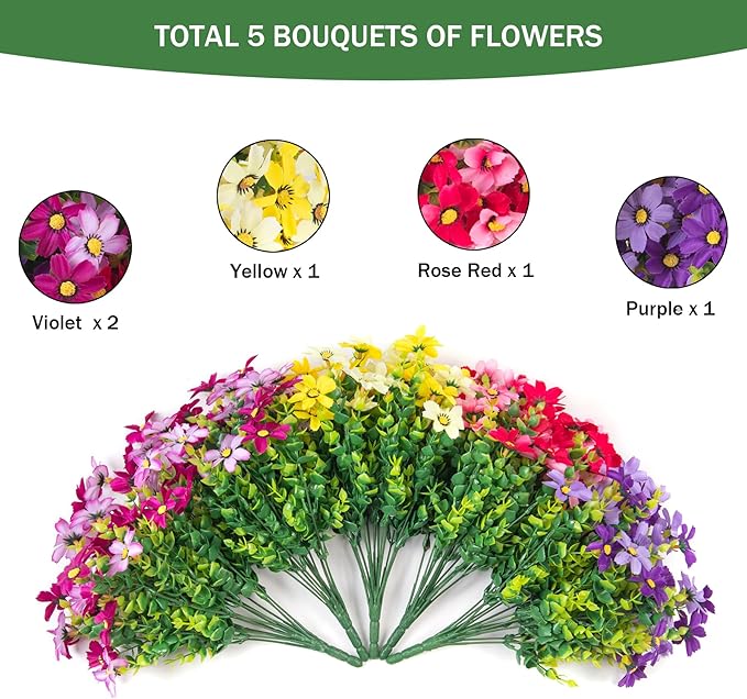 Artificial Flowers with Hanging Planter for Outdoor, Faux Silk Daisy UV Resistant Plants in Basket for Indoor Porch Garden Yard Spring Summer Decor(Rose Yellow)