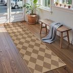 Lanffia Checkered Easy Jute 2x8 Runner Rug, Washable Runner Rug for Kitchen, Nature Indoor Outdoor Runner Rugs for Hallway 8ft Non Slip, Checkerboard Front Door Carpet for Laundry Entryway