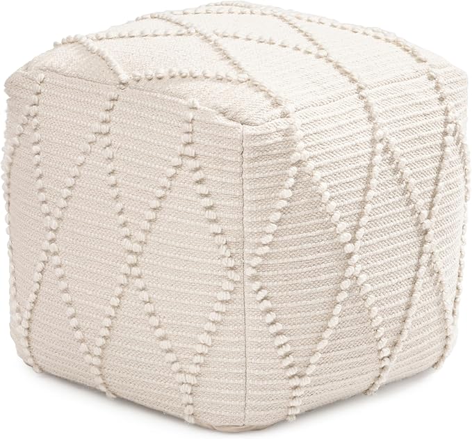 Anji Mountain Pouf Ottoman Foot Rest, Handmade Ottoman Pouf, Comfortable Foot Stool, Decorative Floor Seating for Living Room Decor, Bedroom & Home Décor Accent - Ivory