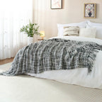 Multi-Color Grey Cable Woven Throw Blanket for Couch,50"X60" Boho Style Textured Blankets for Home Decor,Super Soft Warm Cozy Chunky Blanket with Decorative Tassels for Bed and Sofa