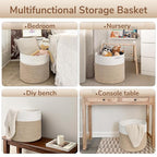 Goodpick Woven Rope Basket 15.8 x 13.8 inches, Toy Storage for Organizing, Blanket Basket Living Room, Toy Bin for Playroom, Light Brown