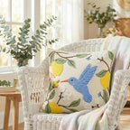 AVOIN colorlife Floral Lemon Hummingbird Embroidered Throw Pillow Cover, 18 x 18 Inch Holiday Flowers Spring Summer Decorative Tufted Patterned Linen Cushion Case for Sofa Couch