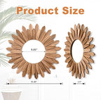 Emfogo Wall Mirror 21 inch Rustic Wood Sunburst Boho Mirror Wall Decor Home Decor for Bedroom Living Room Entryway Farmhouse (Carbonized Black)