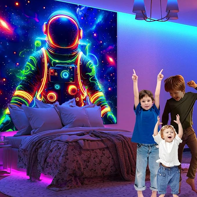 Apdidl Blacklight Posters Tapestry Space Astronaut Tapestries for Bedroom, Black Light Posters Cool Space Galaxy Wall Hanging, UV Reactive Art Aesthetic Decor Tapestry for Living Room Dorm (51"X60")
