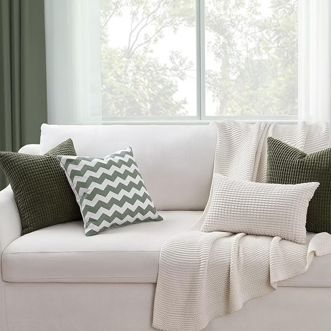Topfinel 4 Packs OliveGreen Decorative Throw Pillow Covers 20x20 Inch for Living Room Couch Bed Sofa, Boho Western Farmhouse Home Decor, Square Soft Moss Corduroy Fall Cushion Case 50x50 cm