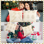 2 Pcs Beige Christmas Pillow Covers 18 x 18 Inch Decorative Boho Farmhouse Pillowcase White Tufted Tree Christmas Pillow Cases for Couch Sofa Holiday Bedroom Living Room Home Present