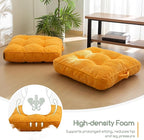 HIGOGOGO Floor Pillow Cushion for Adults, Meditation Cushion Pillow, Large Square Floor Sitting, Tufted Corduroy Cover, for Tatami Living Room or Yoga, 22x22 Inch, 2Pack, Orange