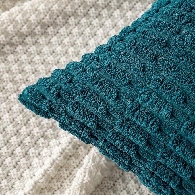 MIULEE Pack of 2 Corduroy Decorative Throw Pillow Covers 16x16 Inch Soft Boho Striped Pillow Covers Modern Farmhouse Home Decor for Summer Coastal Sofa Living Room Couch Bed Teal