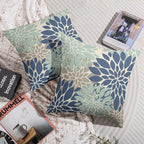 Blue Aqua Tan Pillow Covers 24X24 Inch Set of 2, Spring Summer Floral Dahlia Flower Cream Decorative Throw Pillow Covers Outdoor Modern Farmhouse Cushion Case for Home Couch Sofa Bed Decor