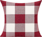 VAKADO 16x16 Inches Set of 2 Christmas Red and White Buffalo Check Plaid Throw Pillow Covers Farmhouse Decorative Square Burgundy Cushion Cases for Sofa Couch Bedroom Valentine Home Décor