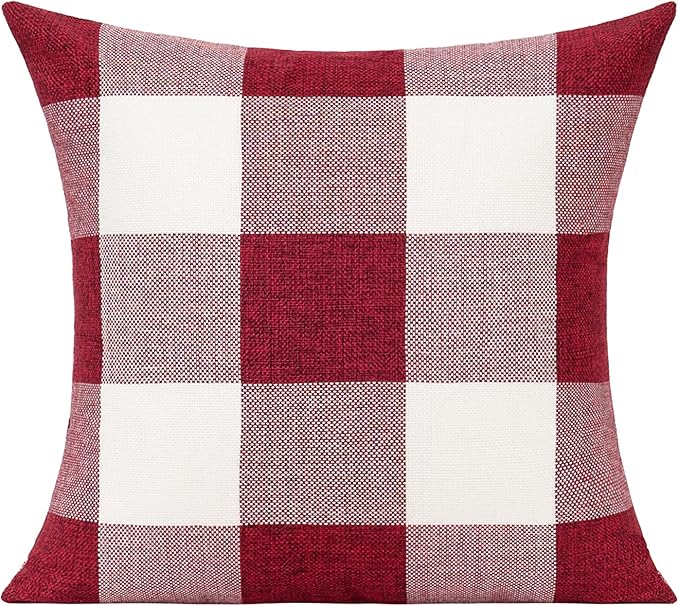 VAKADO 20x20 Pack of 2 Farmhouse Retro Check Plaids Throw Pillow Covers Christmas Valentine Decorative Buffalo Rustic Cushion Cases for Sofa Bed Couch, Red White