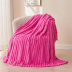 NEWCOSPLAY Super Soft Queen Blanket Hot Pink Premium Silky Flannel Fleece 3D Ribbed Jacquard Lightweight Bed Blanket All Season Use (Hot Pink Ribbed, Queen(90"x90"))