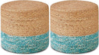 Wimarsbon 2Pcs Pouf Ottomans, Natural Seagrass Foot Stool, Hand Weaving Round Ottoman, Boho Decorative Seat, Jute Braided Pouffe Poof Accent Sitting Footrest for Living Room (18inch 68LK)