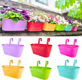 LaLaGreen Outdoor Hanging Planter (11.2 Inch, 6 Pack) Light Purple, Green, Yellow, Cadet Blue, Dark Pink, Red Metal Iron Window Box Flower Pot Deck Railings Balcony Fence Rail Porch Home Garden Decor
