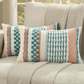 FUTEI Teal Accent Throw Pillow Covers Set of 2, 12x20 Inch Plush Tufted Striped Textured Decorative Pillow Cases for Farmhouse Boho Couch Decor