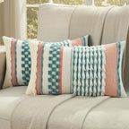 FUTEI Teal Accent Throw Pillow Covers Set of 2, 12x20 Inch Plush Tufted Striped Textured Decorative Pillow Cases for Farmhouse Boho Couch Decor