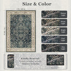 Vintage 5x8 Area Rugs for Living Room Bedroom Non Slip Washable, Dark Medallion Distressed Printed Low Pile Thin Carpet Rugs for Dining Room/Kitchen/Home Office, Midnight/Multi