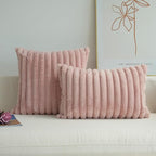 JOJUSIS Pack of 2 Faux Fur Plush Decorative Throw Pillow Covers Couch Cushion Case Soft Pillowcases (Pink, 12 x 20-Inch)
