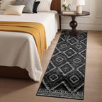 Area Rug 2x8 Rug Machine Washable Non-Slip Low Pile Print Pattern Western Rug for Living Room Bedroom Entryway Tribal Series-Black