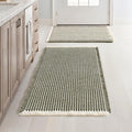 MIULEE Set of 2 Waffle Bathroom Rugs, Boho Bath Rugs Non Slip Washable, Super Absorbent Bath Mats, Ultra Soft Rubber Backed Shower Mats for Bathroom Floor, Tub, Green & Cream, 17"x24"+18"x30"