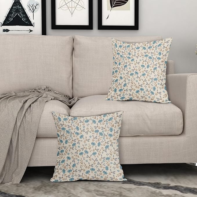 Brown Blue Grey Floral Pillow Covers 18x18 Set of 2 Vintage Rustic Old Style Cute Small Flower Print Decorative Outdoor Pillowcases Farmhouse Throw Cushion Case Decor for Couch Sofa Bed