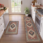 KIMODE Anti Fatigue Kitchen Mats for Floor 2 Piece, Farmhouse Kitchen Rugs, Non Slip Waterproof Kitchen Floor Mats, Memory Foam Standing Mats for Sink Laundry Office Desk Red 20"x71"+20"x32"