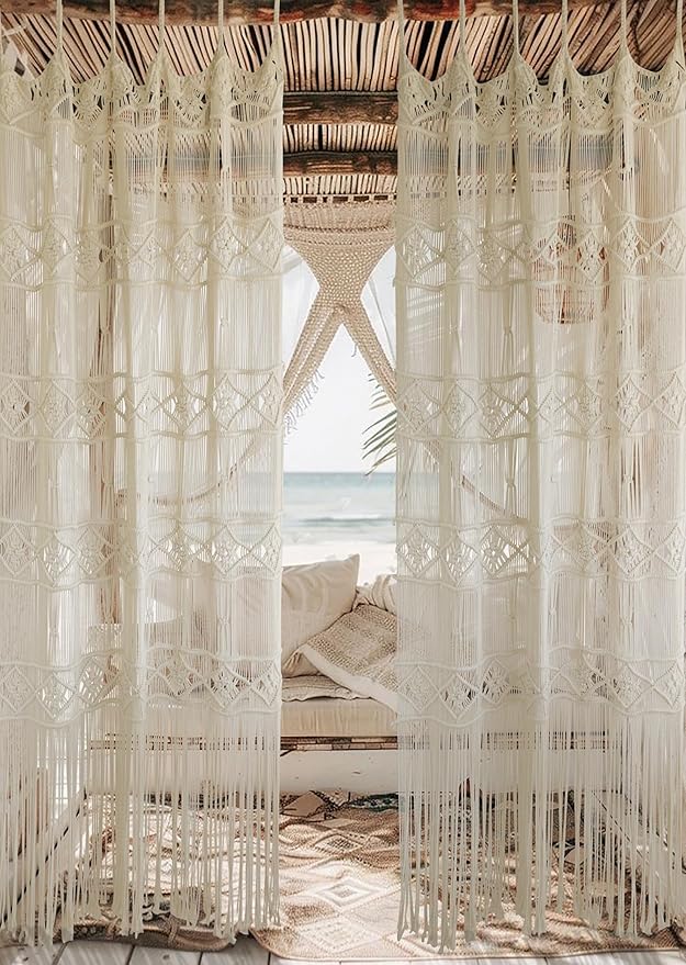 Macrame Curtain Handmade Woven Curtains, Door & Window Drapes,Divider Room Doorway Curtain,Natural Fiber, Stylish Handcrafted Door for Home Décor 42" W x 75" L