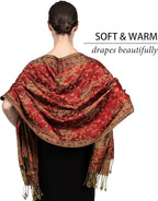 Achillea Reversible Paisley Pashmina Rave Scarf – Exotic Indian Shawls and Wraps for Evening Dresses, Festivals, All Seasons