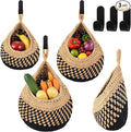 Honeydak Boho Decor Hanging Wall Baskets for Kitchen 3 Pack Teardrop Baskets with Hooks Storage Fruit Onion Vegetable Potato for Home 3 Sizes(Linen with Black,Teardrop,Cotton Rope)