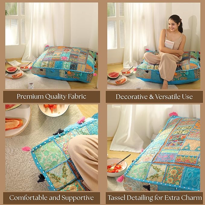 THE ART BOX 35" X 35" Large Boxed Shaped Premium Hypoallergenic Square Stuffer Best for Meditation Floor Pillow Cover, Mandala Ottoman Cushion, Dog Beds, Lounger, Pet Beds