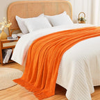 inhand Fall Throw Blanket Burnt Orange for Couch, Soft Living Room Home Decor Knitted Twin Size Blanket, Outdoor Lightweight Breathable Summer Blanket, Farmhouse Warm Woven Decorative, 60"x80"