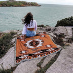 Aztec Throw Blanket Native American Blanket Southwestern Boho Decor Reversible Woven Tassels Mexican Blankets and Throws for Couch Bed Chair Wall Tapestry Livingroom Outdoor Beach Brown 51"x63"
