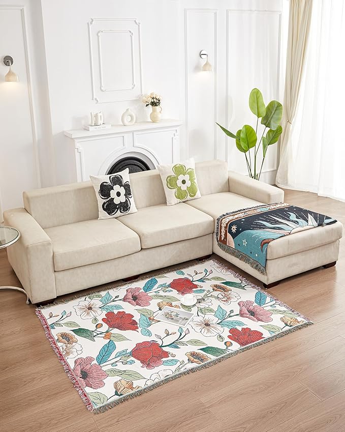 Erke Chair Recliner Cover Boho Throw Blanket Hippie Living Room Decor Wall Hanging Tapestry Outdoor Picnic Camping Rug Mattress Beach Towels Sofa Furniture Slipcover Bohemian 50”x70” The Floral