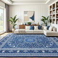 Lofus 9x12 Area Rugs for Living Room, Machine Washable Non-Slip Area Rug, Low Pile Large Rugs for Bedroom, Kitchen, Dining Room, Home Office, Vintage Oriental Print Rug, Dark Blue with White