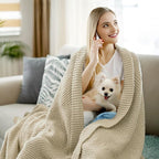 Knitted Throw Blanket 60"X80", Light Beige Knit Throws for Bed, Super Soft Boho Chevron Blankets for Couch Sofa Chair Room Decor, Textured Decorative Farmhouse Cozy Lightweight
