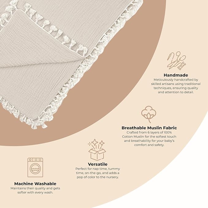 Crane Baby Muslin Swaddle Blanket, Soft Cotton Lightweight Nursery and Stroller Blanket for Baby Boys & Girls, Moonstone, 30" x 40"