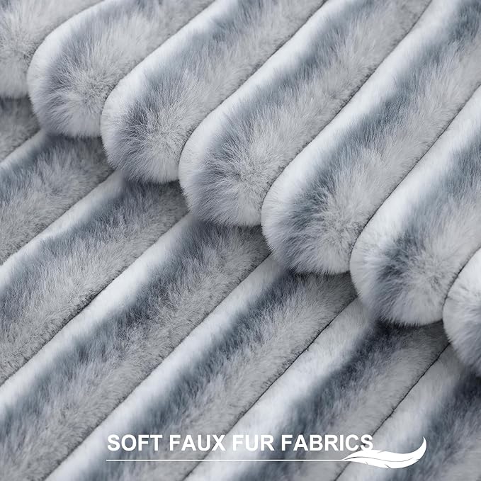 Pallene Faux Fur Plush Throw Pillow Covers 18x18 Set of 2, Luxury Soft Fluffy Striped Decorative Pillow Covers for Sofa, Couch, Living Room, Ombre Grey