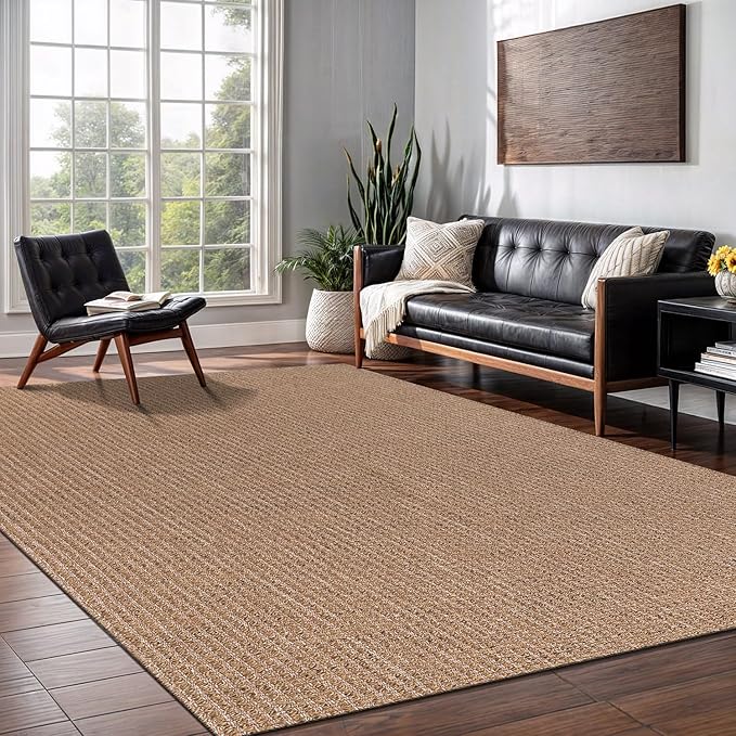 Easy Jute Rug 5x7 Indoor Outdoor Natural Rugs Solid Fiber Rug Woven Area Rug Boho Easy Clean Inside Carpet for Living Room Bedroom Dining Room Hallway or Outdoor Patio Porch (5 X 7 Natural)