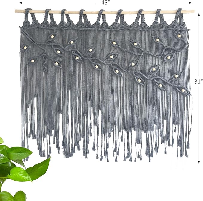 Youngeast Macrame Wall Hanging Woven Tapestry Bedroom Curtain Leaf Shape Living Room Curtains Wall Decor