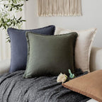 Foindtower Set of 2 Decorative Linen Fringe Throw Pillow Covers Cozy Farmhouse Cushion Cover with Tassels Accent Pillowcase for Couch Chair Sofa Bed Living Room Home Decor,24×24 Inch,Dark Olive Green