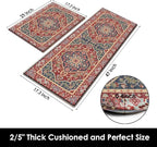 Arttown Boho Anti-Fatigue Kitchen Rug Set of 2 Ethnic Red Cushioned Floor Standing Mat Waterproof Non-Slip Mat and PVC Ergonomic Comfort Foam Rug