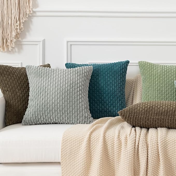 Kevin Textile 12x20 Inch Pillow Cover 1 Pack Boho Decorative Soft Striped Corduroy Lumbar Farmhouse Color Accent Rectangle Cushion Case for Living Room Couch Sofa Bed, Teal Blue