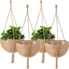 4 Pieces Hanging Planter Basket Set Jute Rope Plant Hangers Hand Woven Storage Flower Pot with Waterproof Plastic Liner Indoor Boho Hanging Plant for Home Office Yard Decor, 12.2 (D) 7.9 (H) Inch