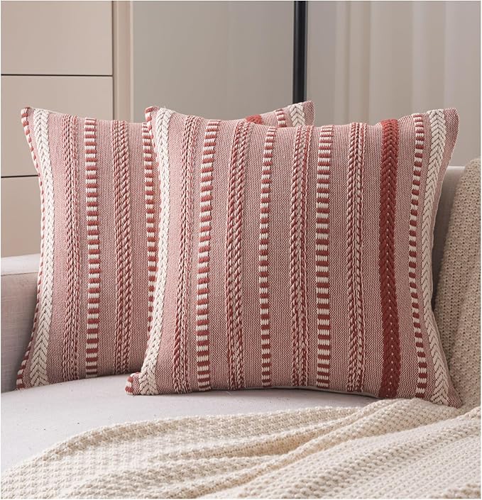 Boho Fall Throw Pillow Covers 18x18 Inch Set of 2, Farmhouse Decorative Couch Pillow Cases, Rust Accent Pillows of Bed, Sofa Bedroom Living Room Home Decor Cushion Cover