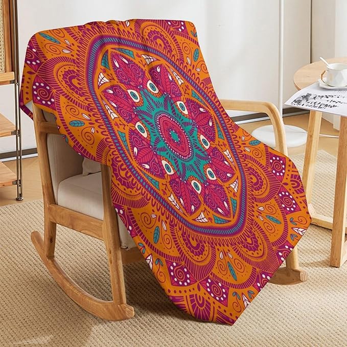 Mandala Throw Blanket Indian Abstract Hippie Bohemian Art Floral Texture Pattern Blanket for Sofa Bed Couch Chair Or Dorm 60"x80"