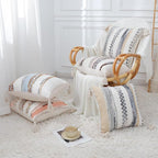 decorUhome Boho Decorative Throw Pillow Covers 18x18 Set of 2, Striped Chenille Tufted Pillow Covers with Tassels for Couch Bed Sofa, Cream White and Orange