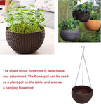 Hanging Basket Plastic Flower Pot Round Resin Garden Hanging Planter for Indoor Outdoor Plants 2 Pack Brown