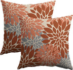 Burnt Orange Grey Gray Pillow Covers 18X18 Inch Set of 2, Fall Colored Modern Geometry Dahlia Floral Print Decorative Throw Pillow Covers Outdoor Farmhouse Cushion Case for Couch Sofa Bed Decor