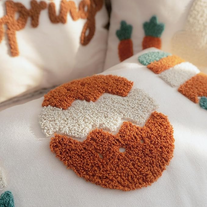 Tufted Easter Eggs Throw Pillow Cover with Soft Colorful Embroidery, Textured Fluffy Cotton Lumbar Pillow Case for Spring Farmhouse Sofa Couch Decoration, 12x20 inches, 1PCS (Cover Only)