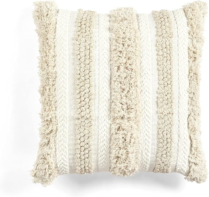 Lush Decor Wilbur Tufted Cotton Decorative Throw Pillow Cover, 20" W x 20" L, Ivory - Square Pillow Cover - Throw Pillows For Bed, Couch, Or Chair